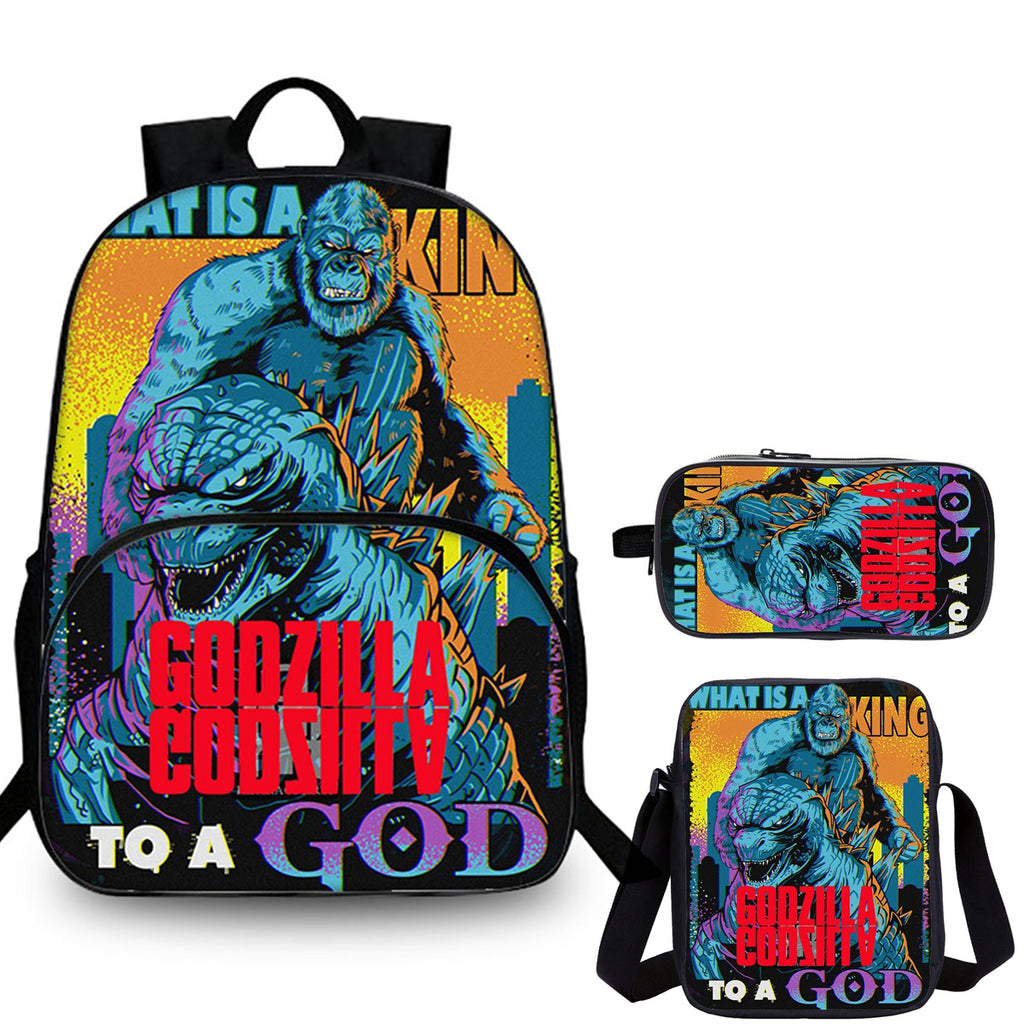 Kids Godzilla 3 Pieces Combo 15 inches School Backpack Shoulder Bag Pencil Case