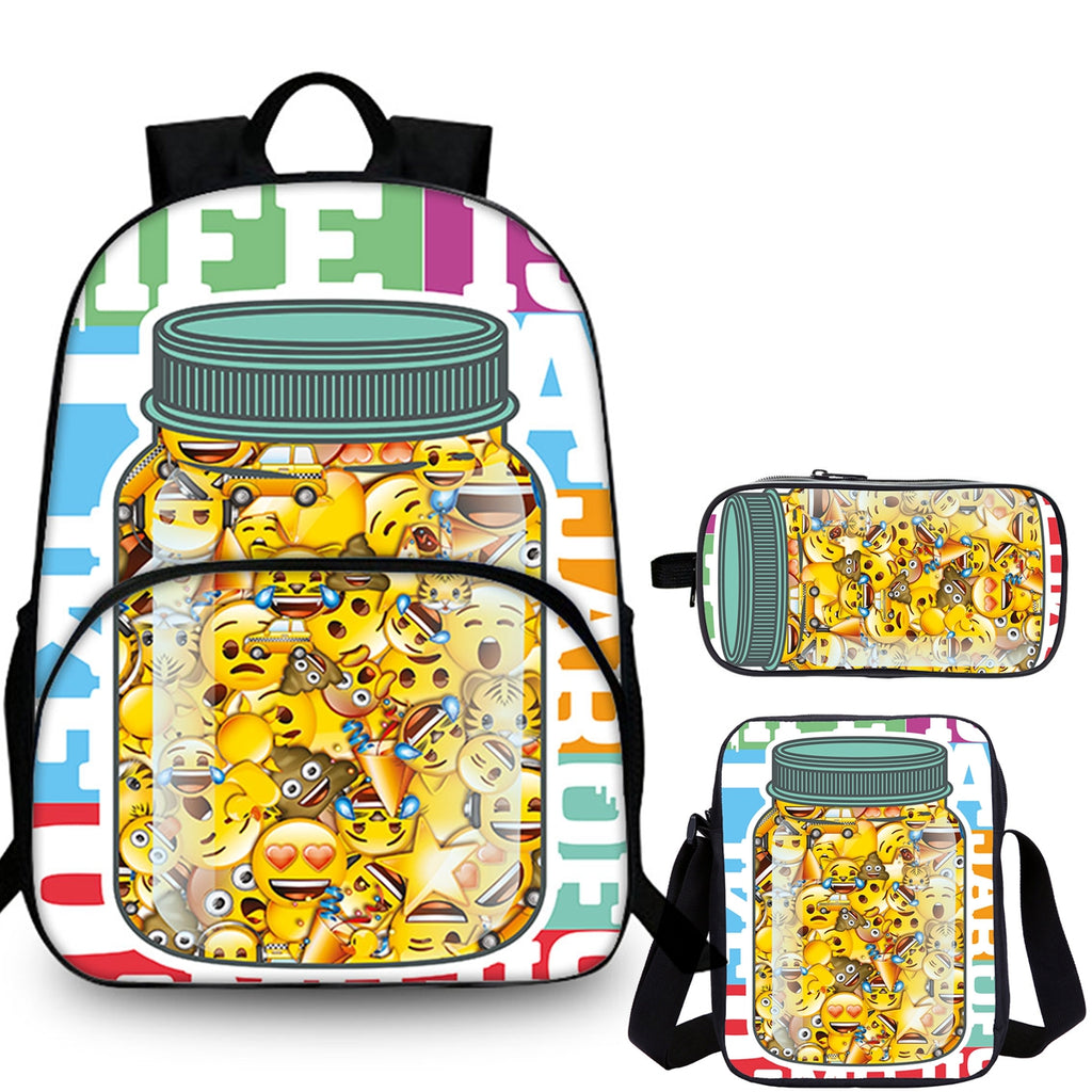 Cute Emoji Kids 3 Pieces Combo 15 inches School Backpack Shoulder Bag Pencil Case