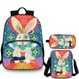 White Rabbit Wonderland Kids 3 Pieces Combo 15 inches School Backpack Shoulder Bag Pencil Case