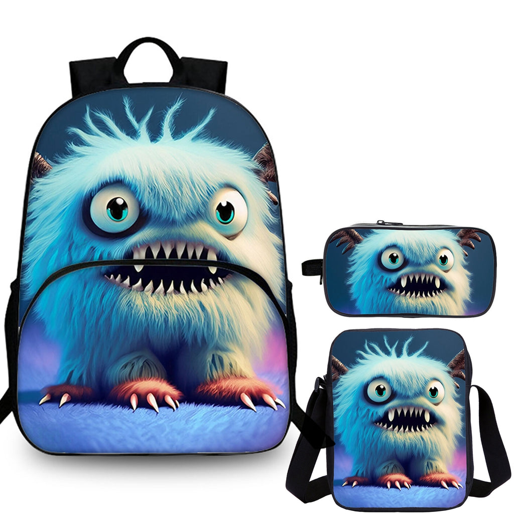 Furry Monster Kids 3 Pieces Combo 15 inches School Backpack Shoulder Bag Pencil Case