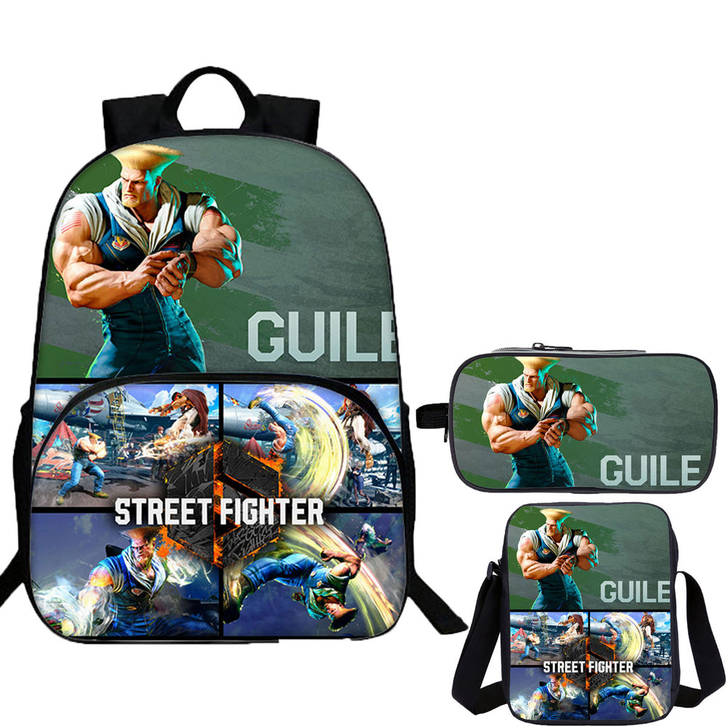 Street Fighter 3 Pieces Combo Kid's 15 inches School Backpack Shoulder Bag Pencil Case