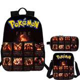 Fire Type Pokemon 3 Pieces Combo Kid's 15 inches School Backpack Shoulder Bag Pencil Case