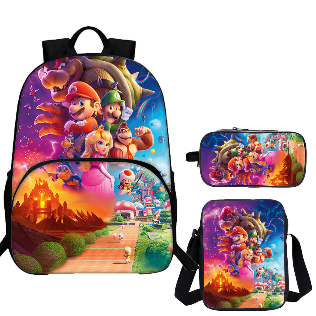Super Mario 3 Pieces Combo Kid's 15 inches School Backpack Shoulder Bag Pencil Case