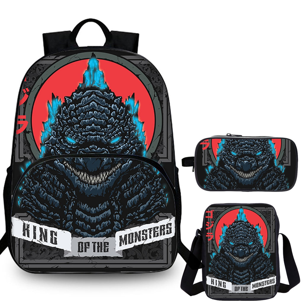 Kids Godzilla 3 Pieces Combo 15 inches School Backpack Shoulder Bag Pencil Case