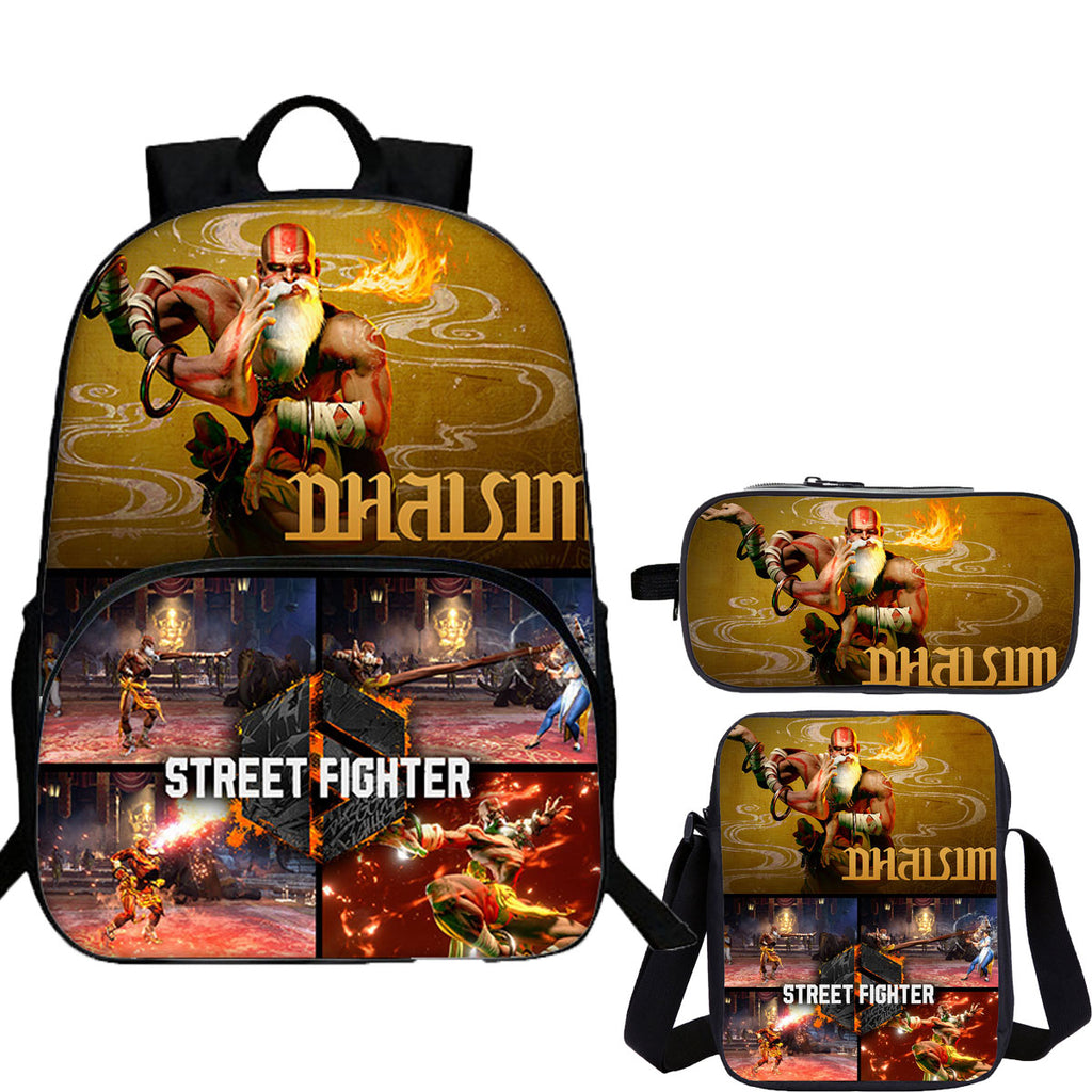 Street Fighter 3 Pieces Combo Kid's 15 inches School Backpack Shoulder Bag Pencil Case