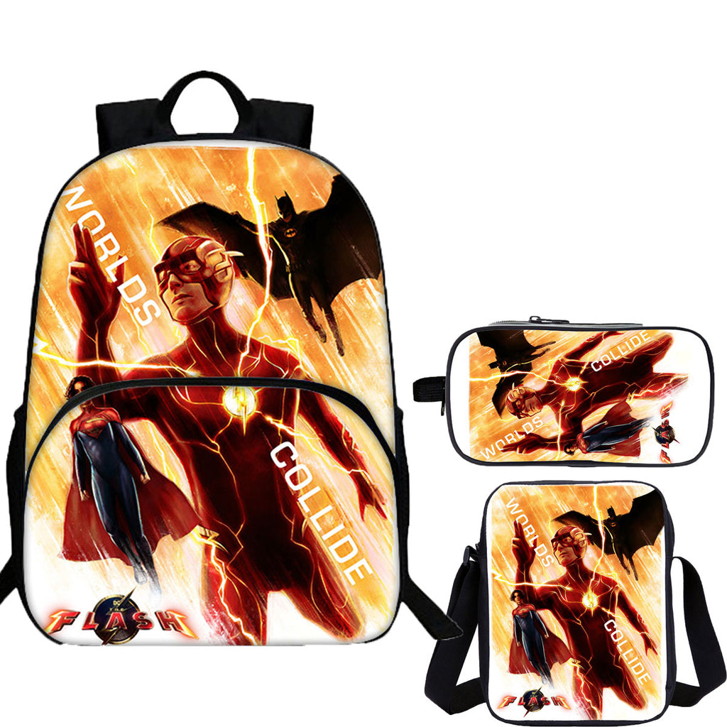 The Flash 3 Pieces Combo Kid's 15 inches School Backpack Shoulder Bag Pencil Case