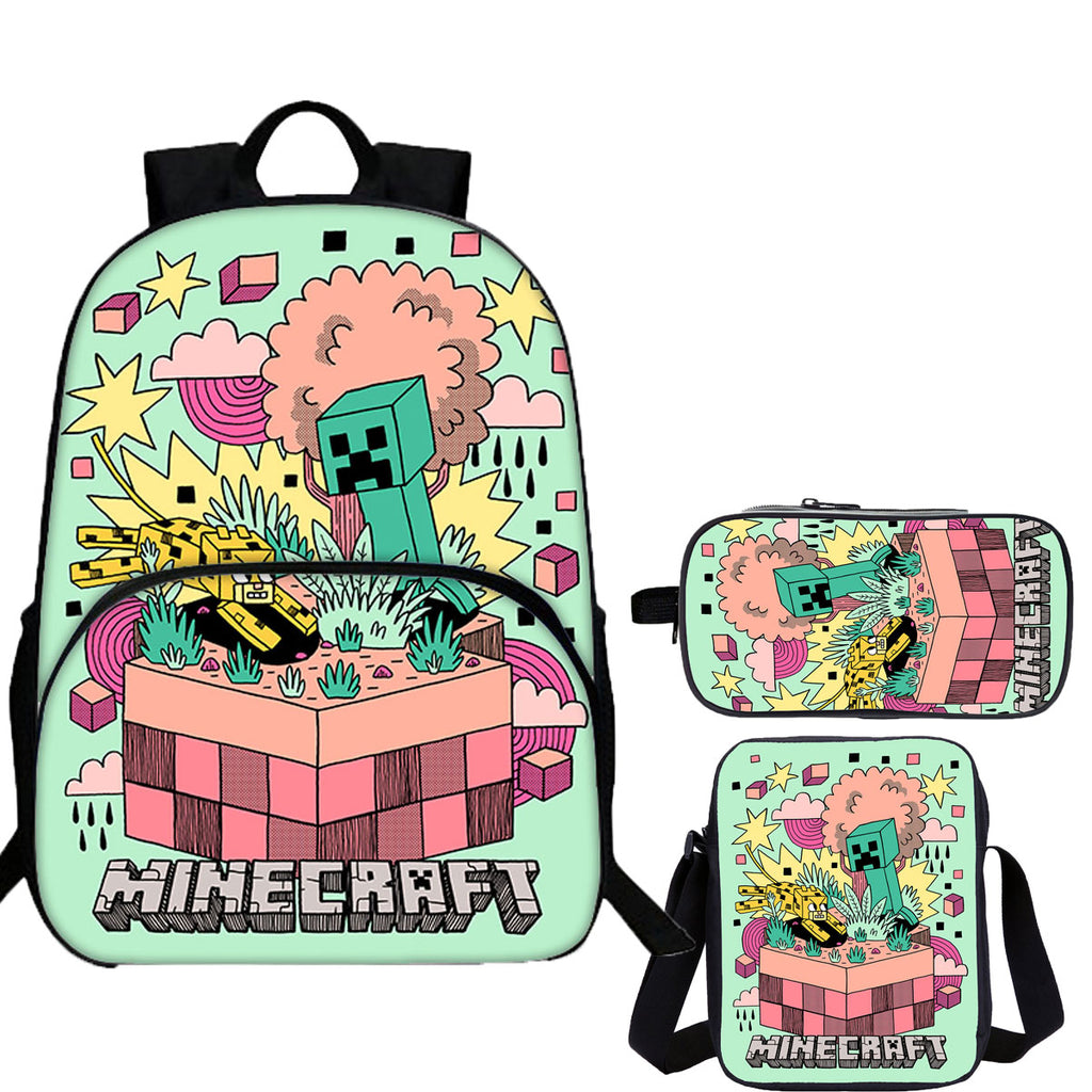 Minecraft 3 Pieces Combo Kid's 15 inches School Backpack Shoulder Bag Pencil Case