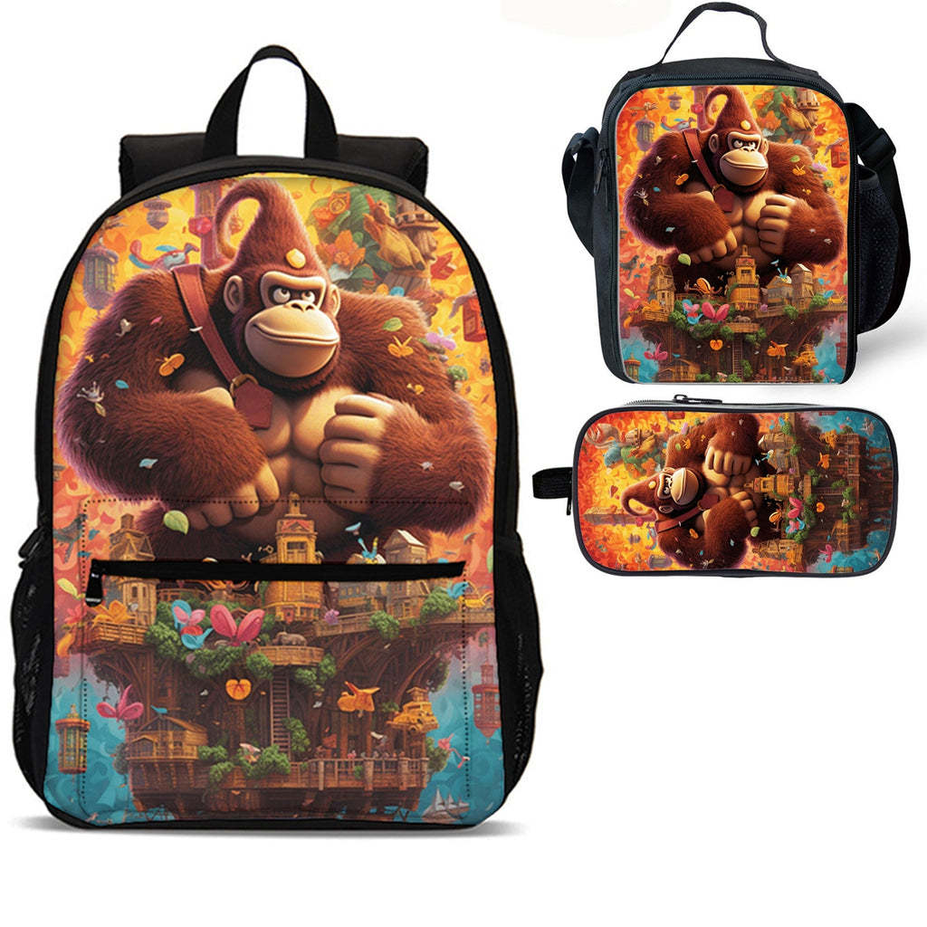 Donkey Kong Kids 3 Pieces Combo 18 inches School Backpack Lunch Bag Pencil Case