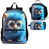 Furry Monster Kids 18 inches School Backpack Lunch Bag Pencil Case 3 Pieces Combo