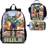 HULK Kids 3 Pieces Combo 18 inches School Backpack Lunch Bag Pencil Case
