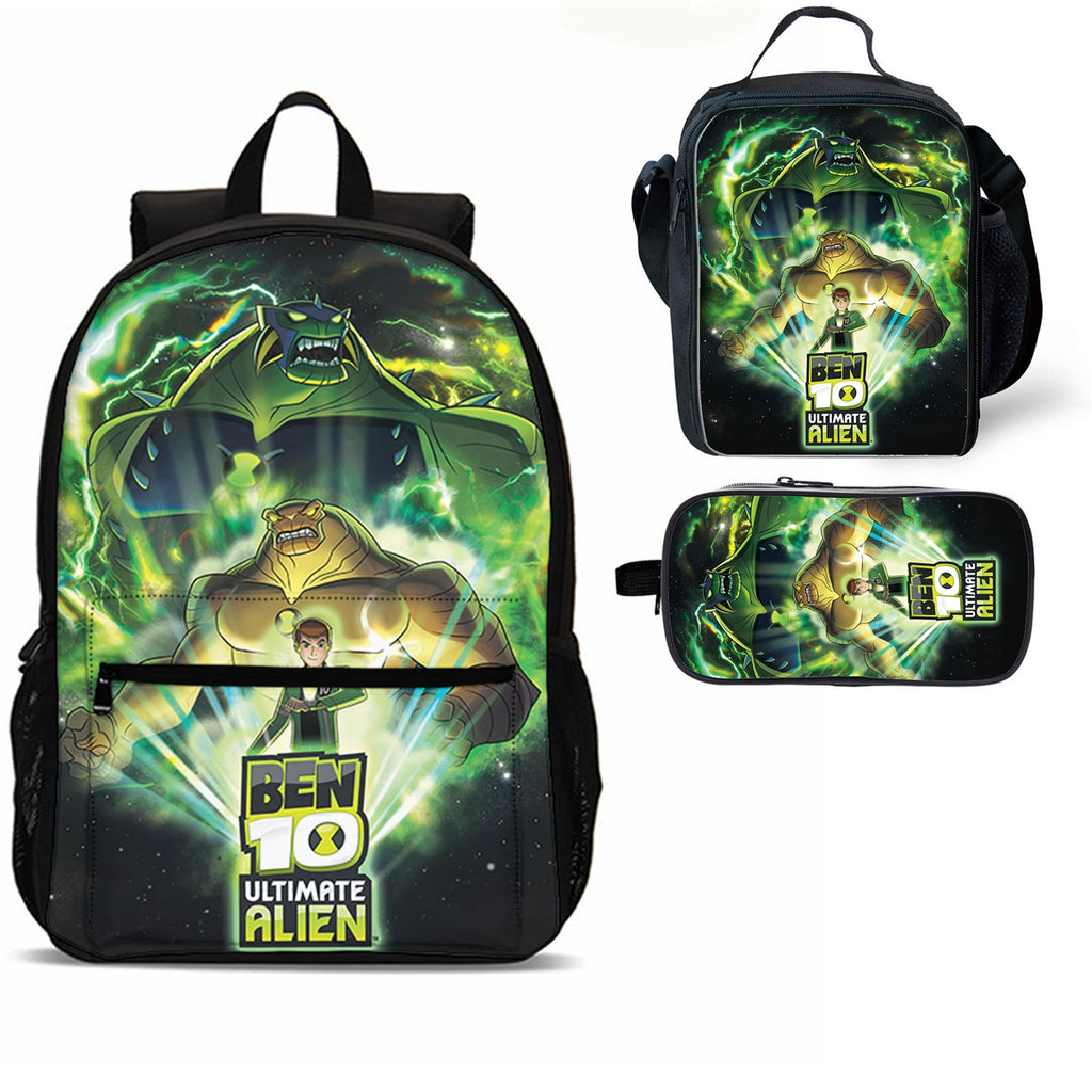 Ben 10 Kids 3 Pieces Combo 18 inches School Backpack Lunch Bag Pencil Case