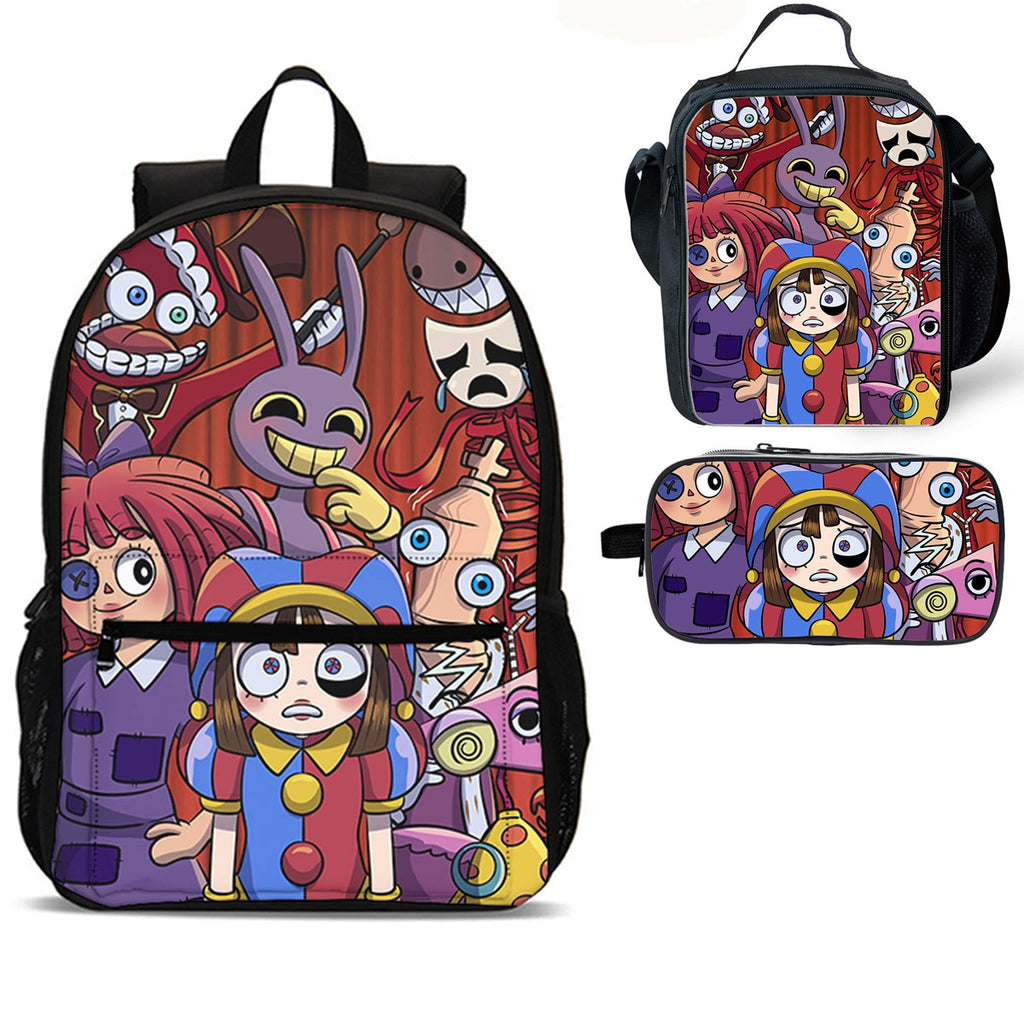 The Amazing Digital Circus Kids 18 inches School Backpack Lunch Bag Pencil Case 3 Pieces Combo