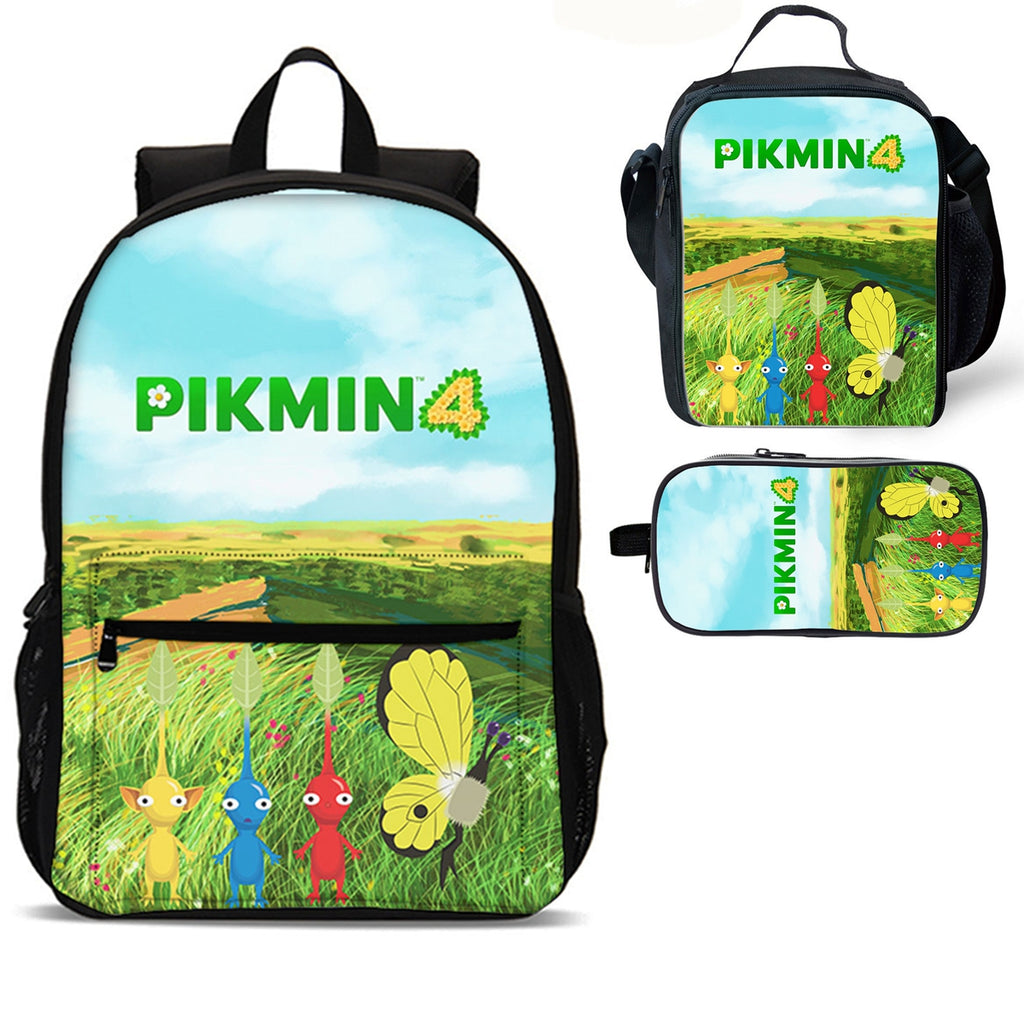 Pikmin 4 Kids 18 inches School Backpack Lunch Bag Pencil Case 3 Pieces Combo