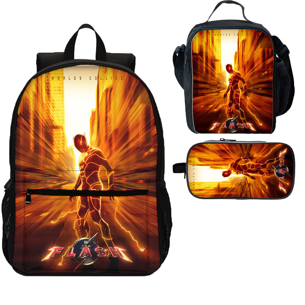 The Flash 3 Pieces Combo 18 inches School Backpack Lunch Bag Pencil Case