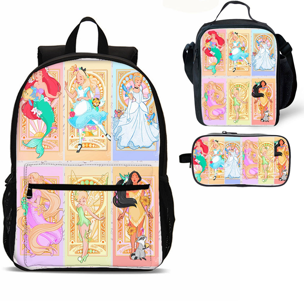 Princess 3 Pieces Combo 18 inches School Backpack Lunch Bag Pencil Case