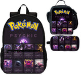 Psychic Type Pokemon 3 Pieces Combo 18 inches School Backpack Lunch Bag Pencil Case