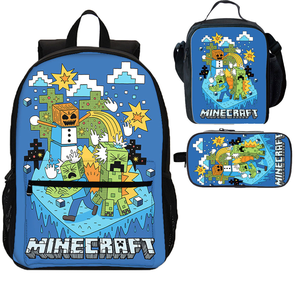 Minecraft 3 Pieces Combo 18 inches School Backpack Lunch Bag Pencil Case