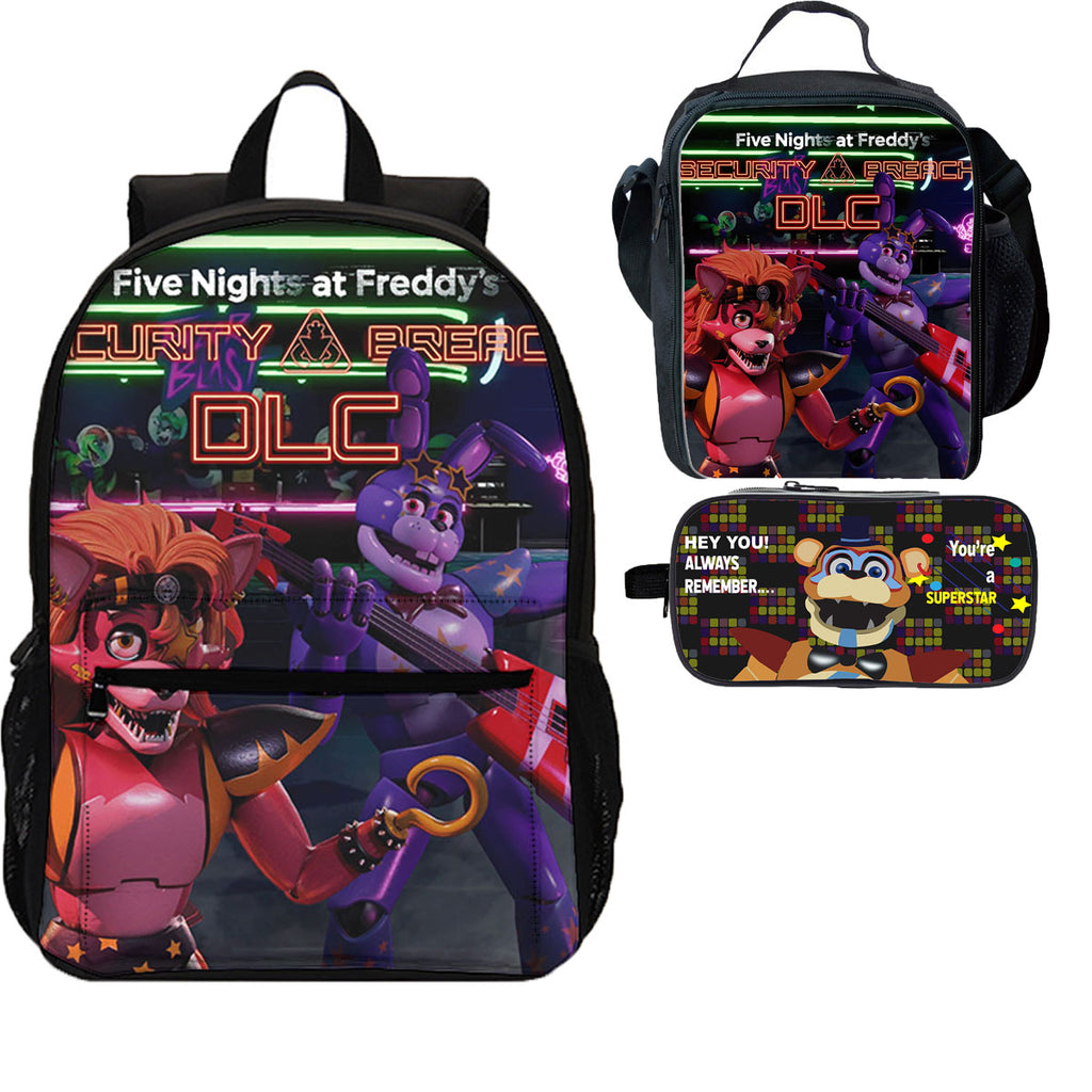 Five Nights at Freddy's 3 Pieces Combo 18 inches School Backpack Lunch Bag Pencil Case