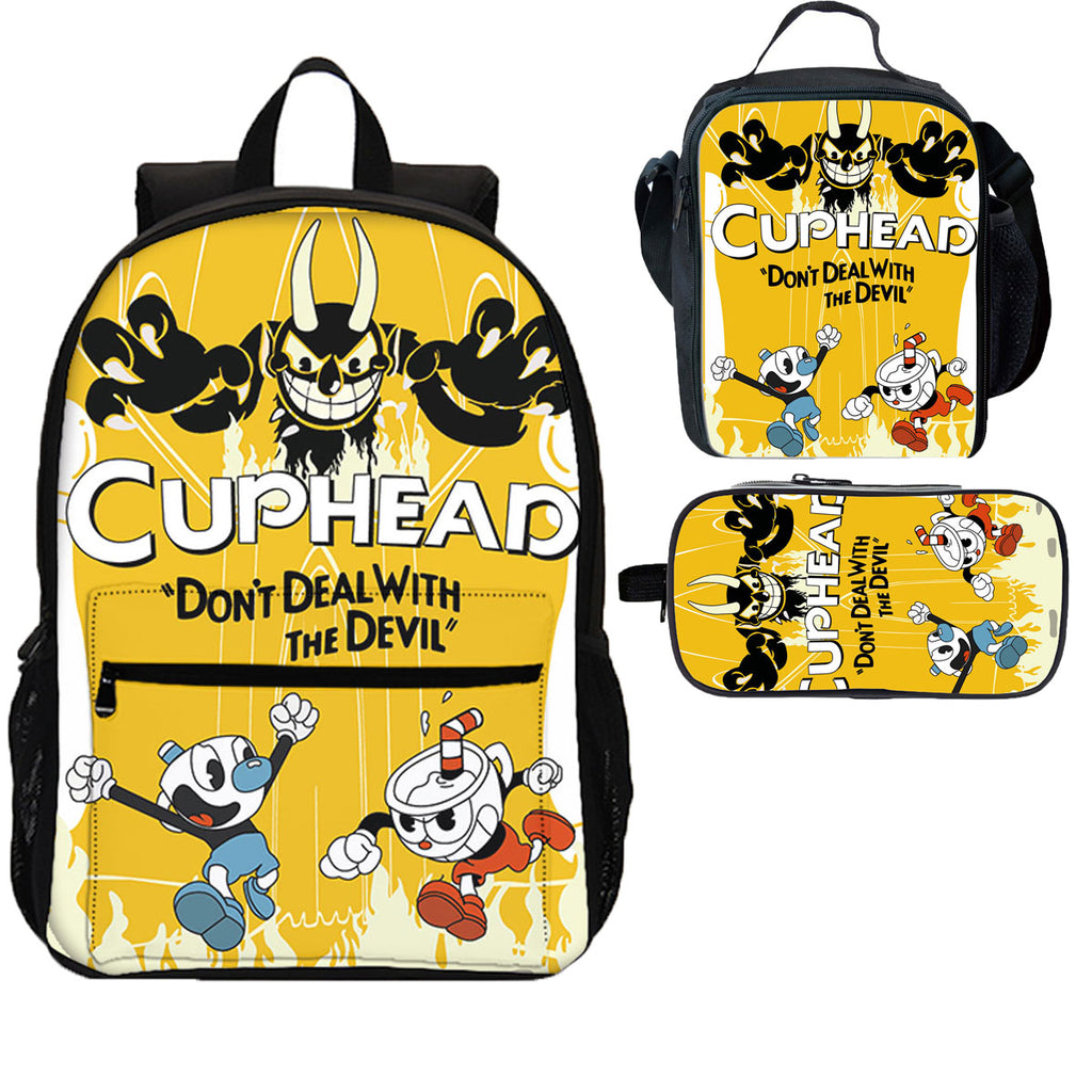 Cuphead 3 Pieces Combo 18 inches School Backpack Lunch Bag Pencil Case