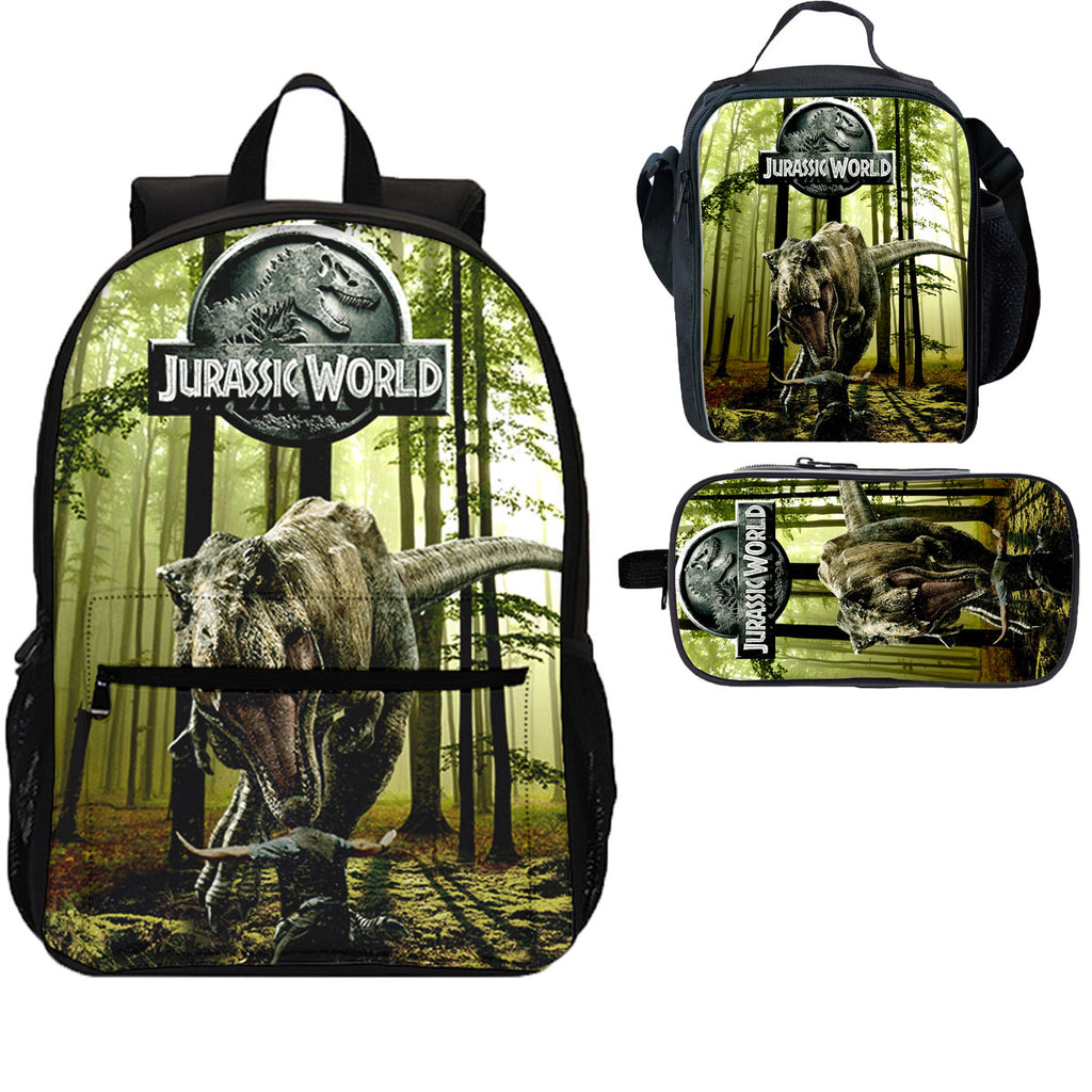 Jurassic 3 Pieces Combo 18 inches School Backpack Lunch Bag Pencil Case
