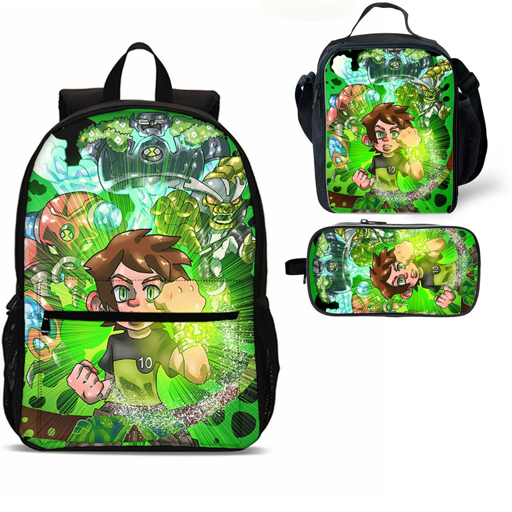 Ben 10 Kids 3 Pieces Combo 18 inches School Backpack Lunch Bag Pencil Case