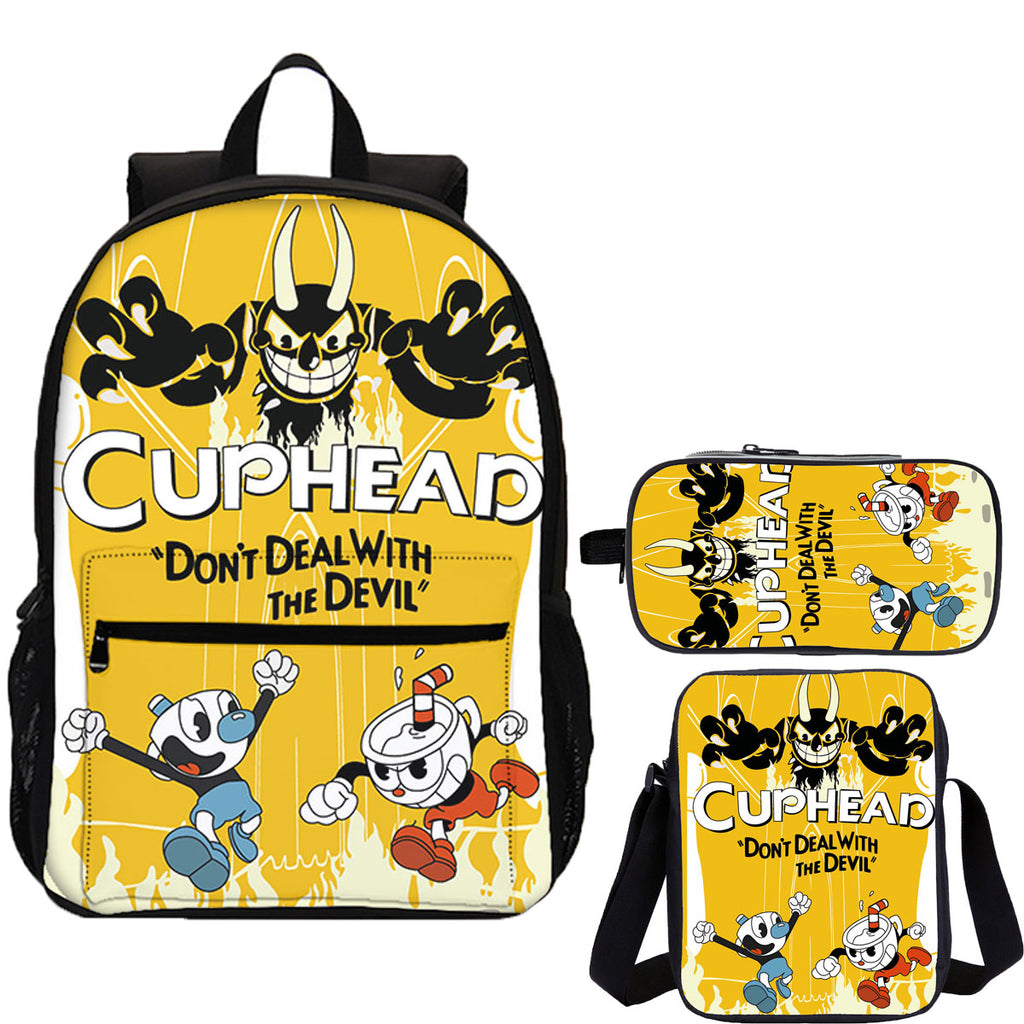 Cuphead 3 Pieces Combo 18" School Backpack Shoulder Bag Pencil Case