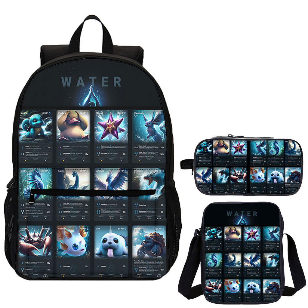 Water Type Pokemon 3 Pieces Combo 18 inches School Backpack Shoulder Bag Pencil Case