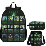 Grass Type Pokemon 3 Pieces Combo 18 inches School Backpack Shoulder Bag Pencil Case