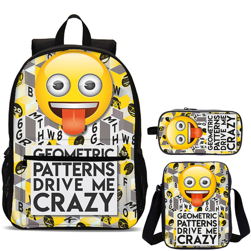 Cute Emoji Kids 3 Pieces Combo 18" School Backpack Shoulder Bag Pencil Case