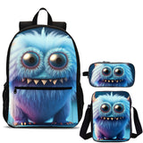 Furry Monster Kids 3 Pieces Combo 18" School Backpack Shoulder Bag Pencil Case