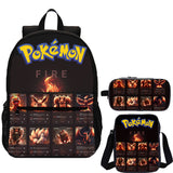 Fire Type Pokemon 3 Pieces Combo 18 inches School Backpack Shoulder Bag Pencil Case
