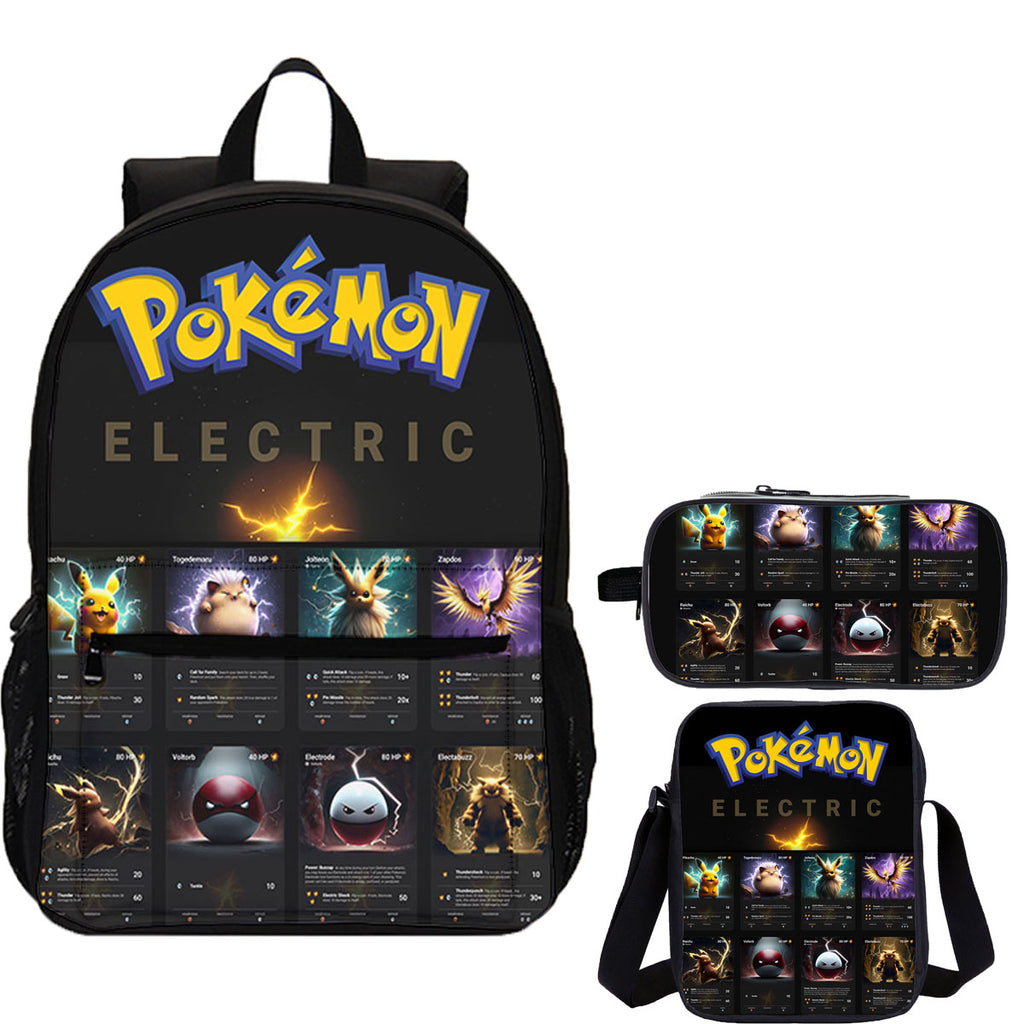 Electric Type Pokemon 3 Pieces Combo 18 inches School Backpack Shoulder Bag Pencil Case