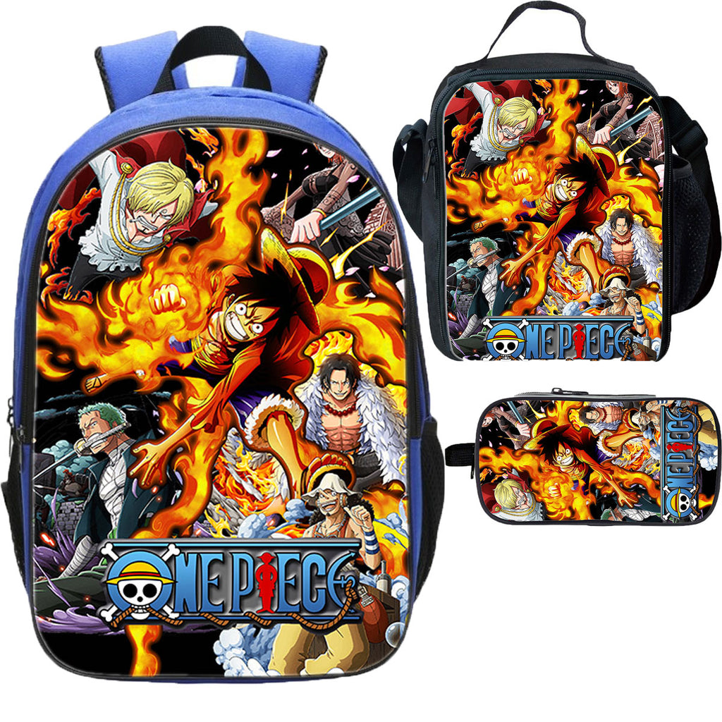 Boys One Piece Anime Backpck Lunch Bag Pencil Case 3 Pieces Combo Ideal Gift