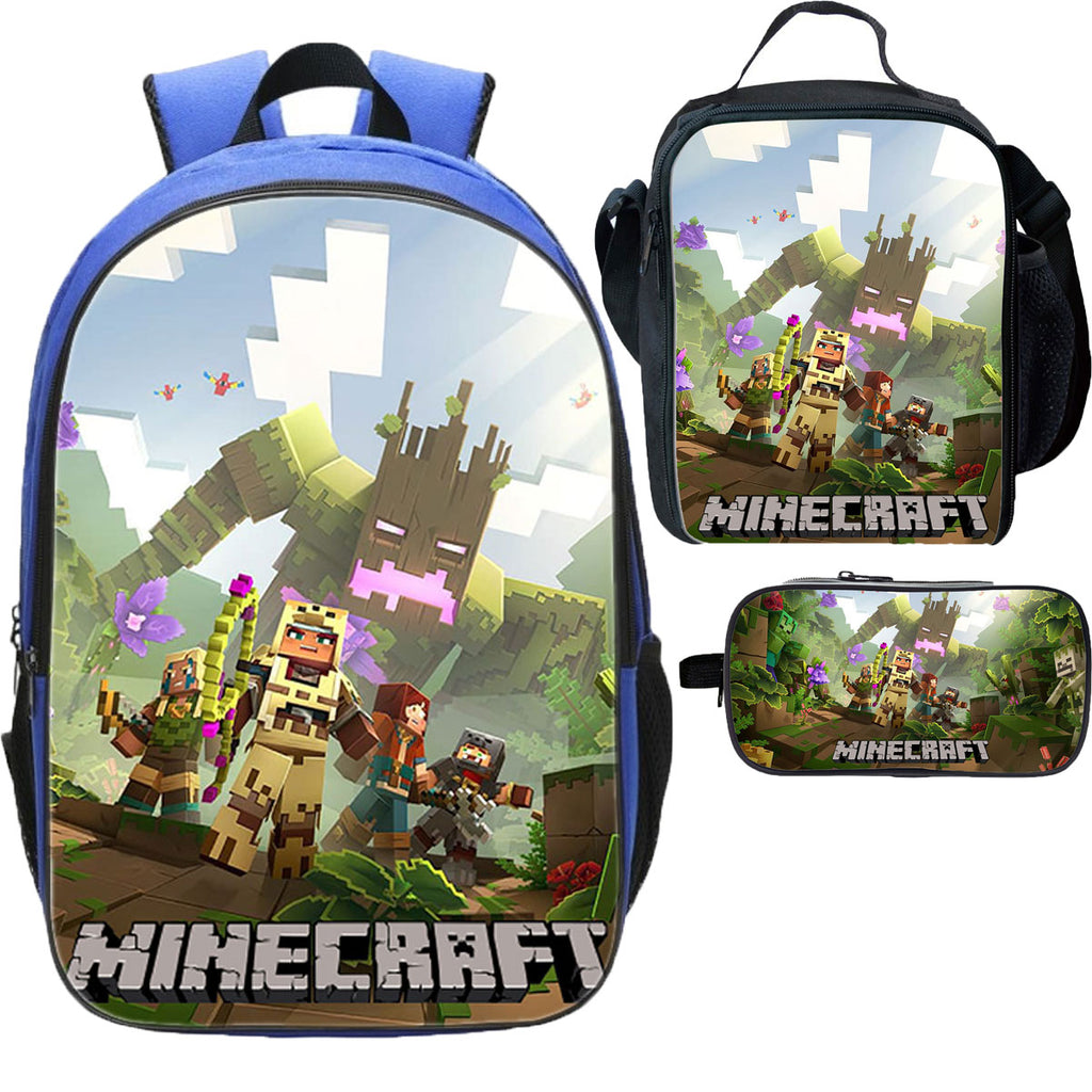 Boys Minecraft Backpck Lunch Bag Pencil Case 3 Pieces Combo Ideal Gift