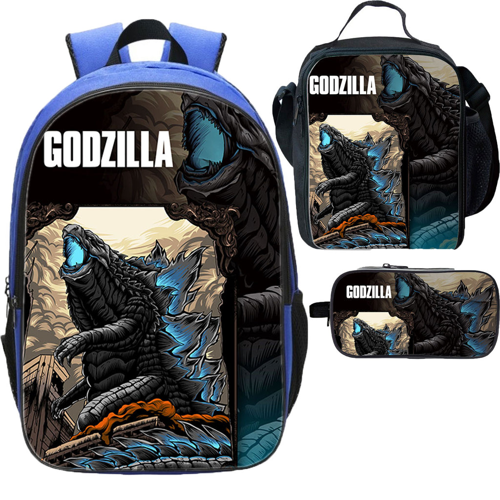 Boys Godzilla Backpck Lunch Bag Pencil Case 3 Pieces Combo Ideal Gift