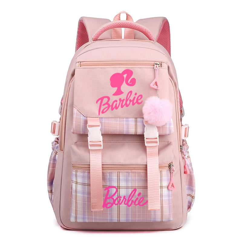 Barbie Girl's Nylon School Backpack Waterproof Multiple Pockets