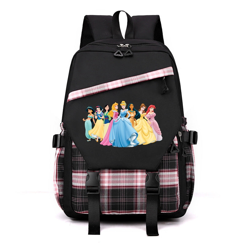 Princess Girl's Nylon School Backpack Waterproof Multiple Pockets Ideal Gift