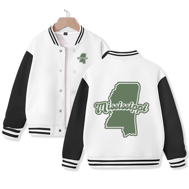 Mississippi Varsity Jacket for Kids Baseball Jacket Letterman Jacket Cotton Jacket