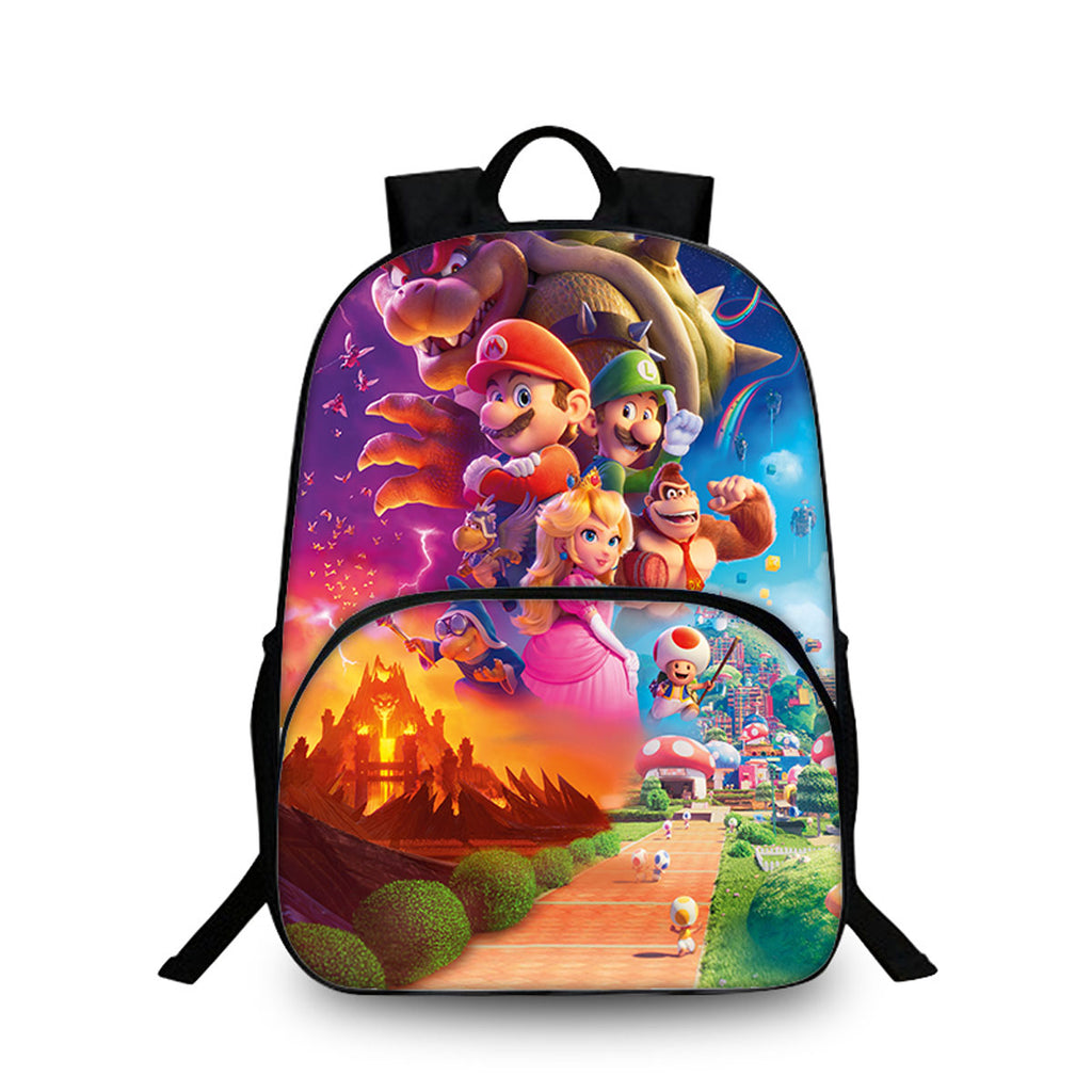 Super Mario 15 Inches Backpack with Two Side Pouches Kid's School Bookbag
