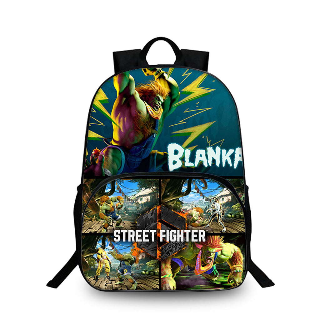 Street Fighter 15 Inches Backpack with Two Side Pouches Kid's School Bookbag