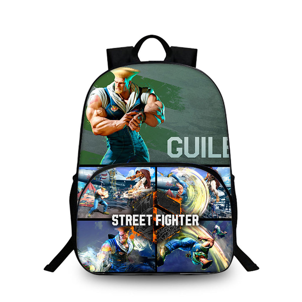 Street Fighter 15 Inches Backpack with Two Side Pouches Kid's School Bookbag