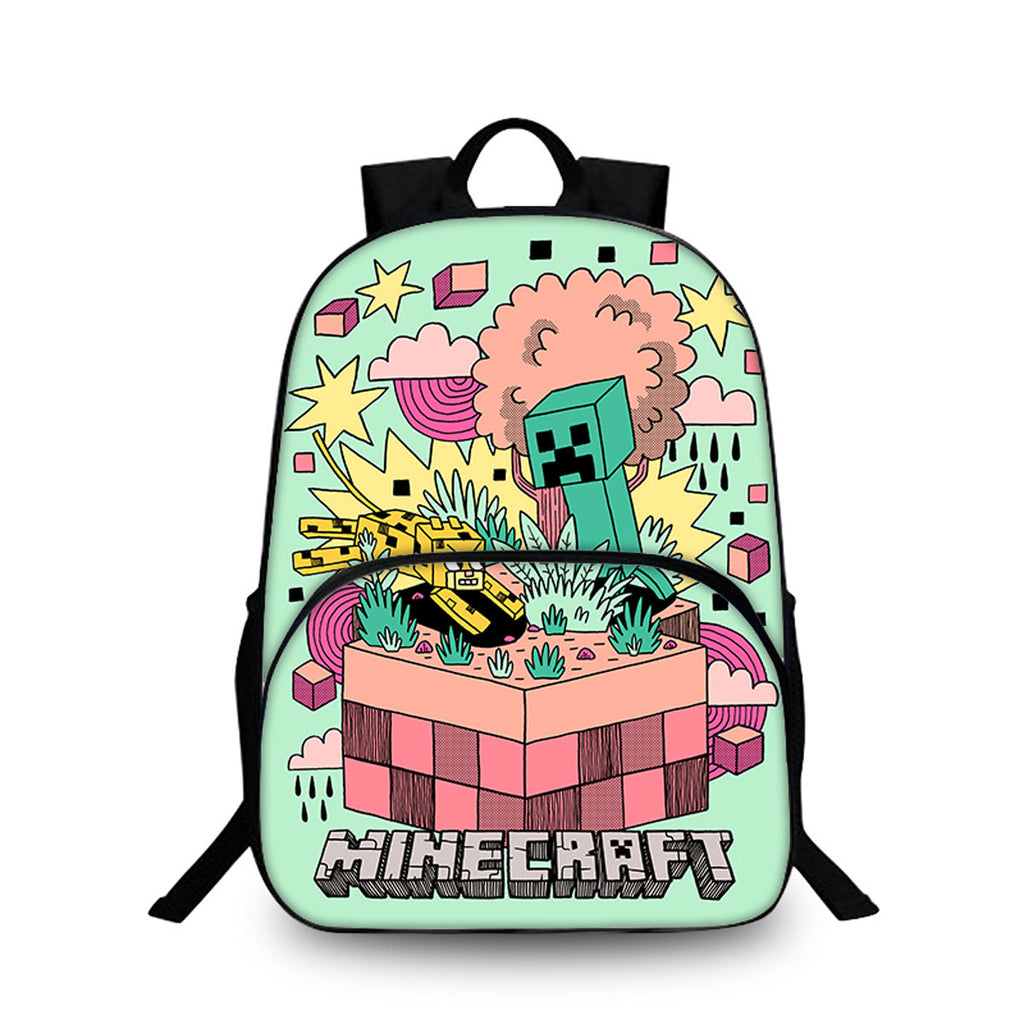 Minecraft 15 Inches Backpack with Two Side Pouches Kid's School Bookbag