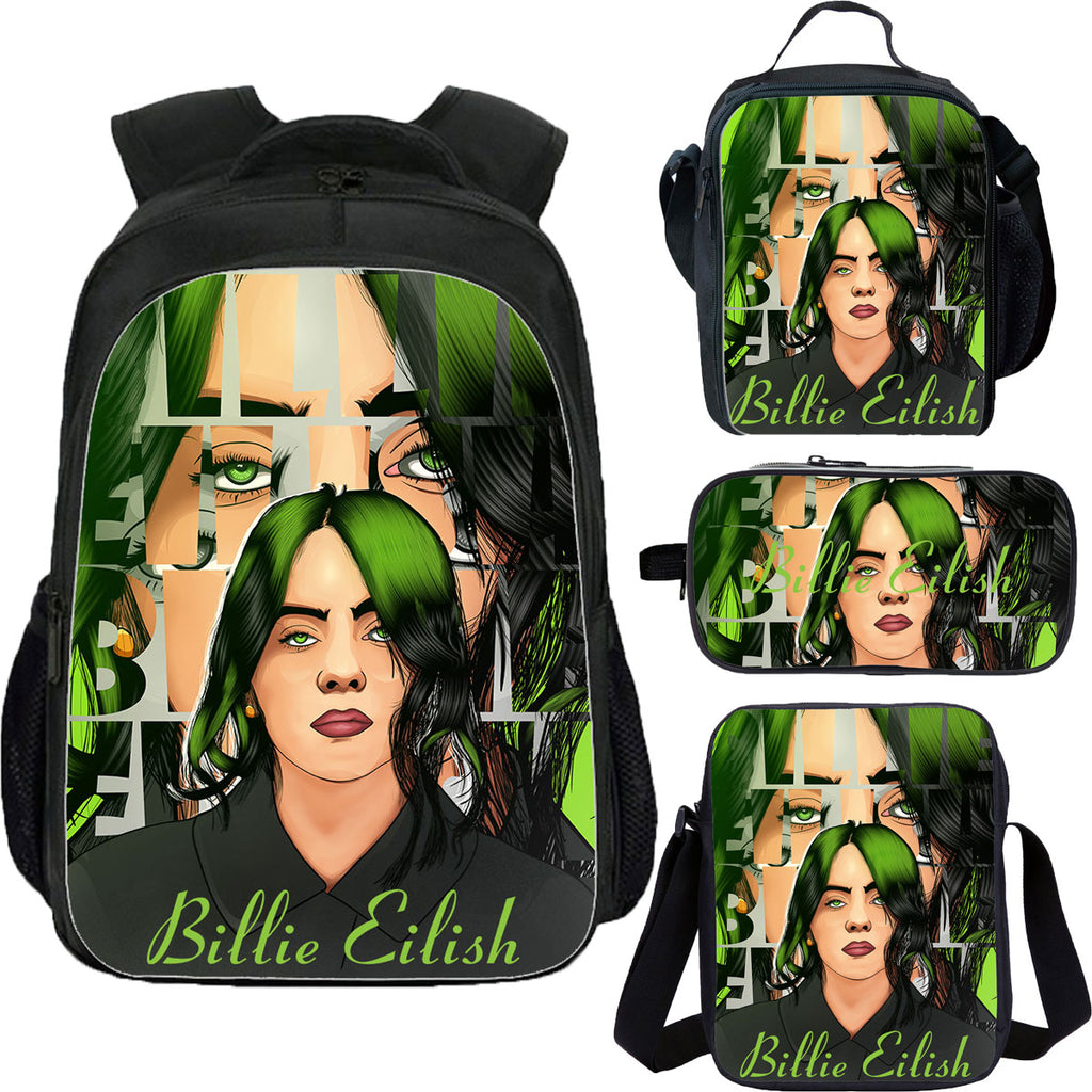 Billie Eilish School Backpack Lunch Bag Shoulder Bag Pencil Case 4 Pieces