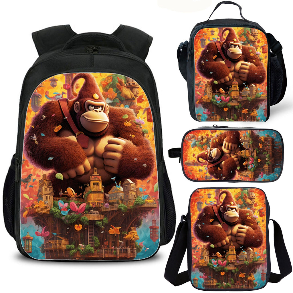 Donkey Kong Kids School Backpack Lunch Bag Shoulder Bag Pencil Case 4PCS