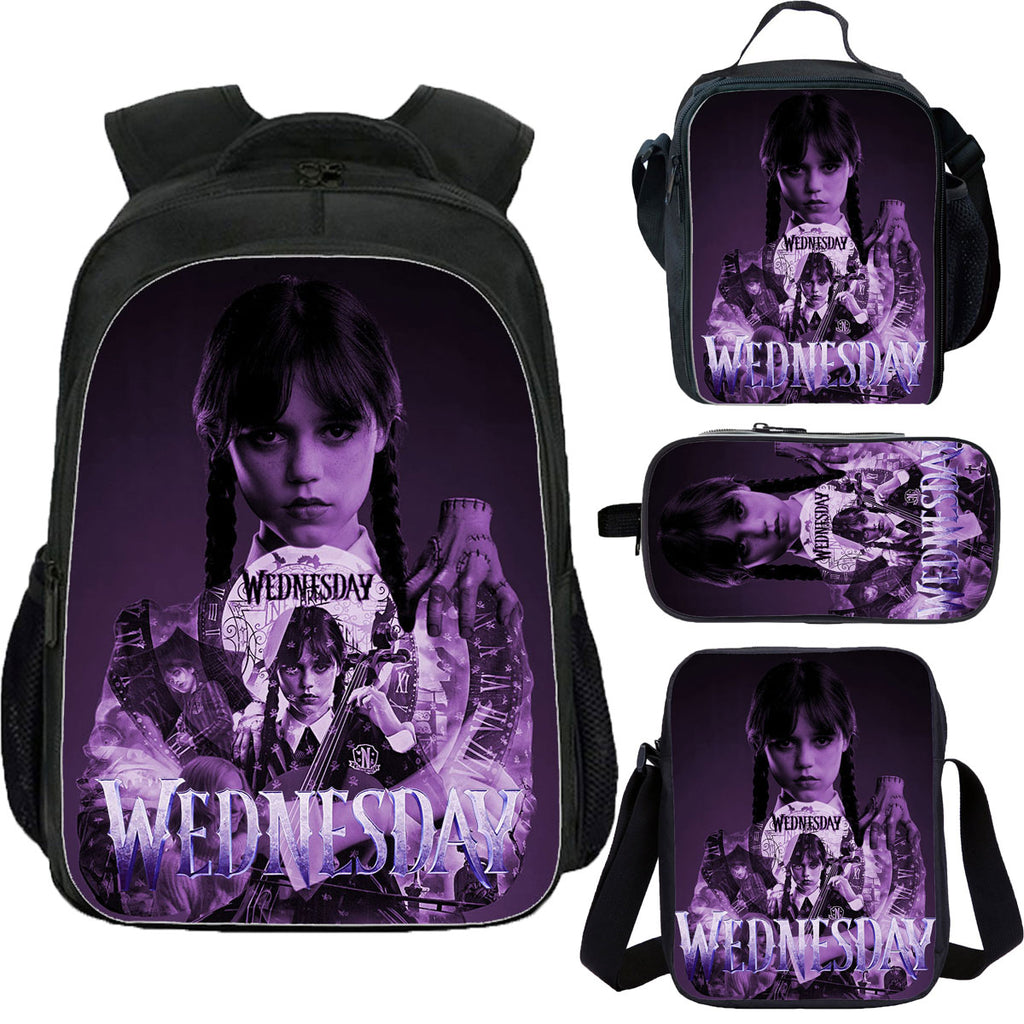 Wednesday Addams School Backpack Lunch Bag Shoulder Bag Pencil Case 4 Pieces