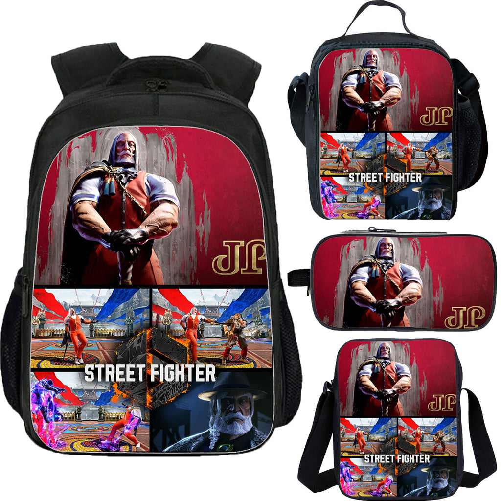 Street Fighter School Backpack Lunch Bag Shoulder Bag Pencil Case 4 Pieces Combo