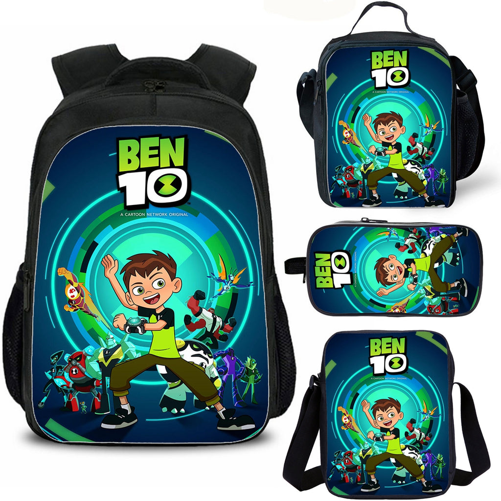 Ben 10 Kids School Backpack Lunch Bag Shoulder Bag Pencil Case 4 Pieces Combo
