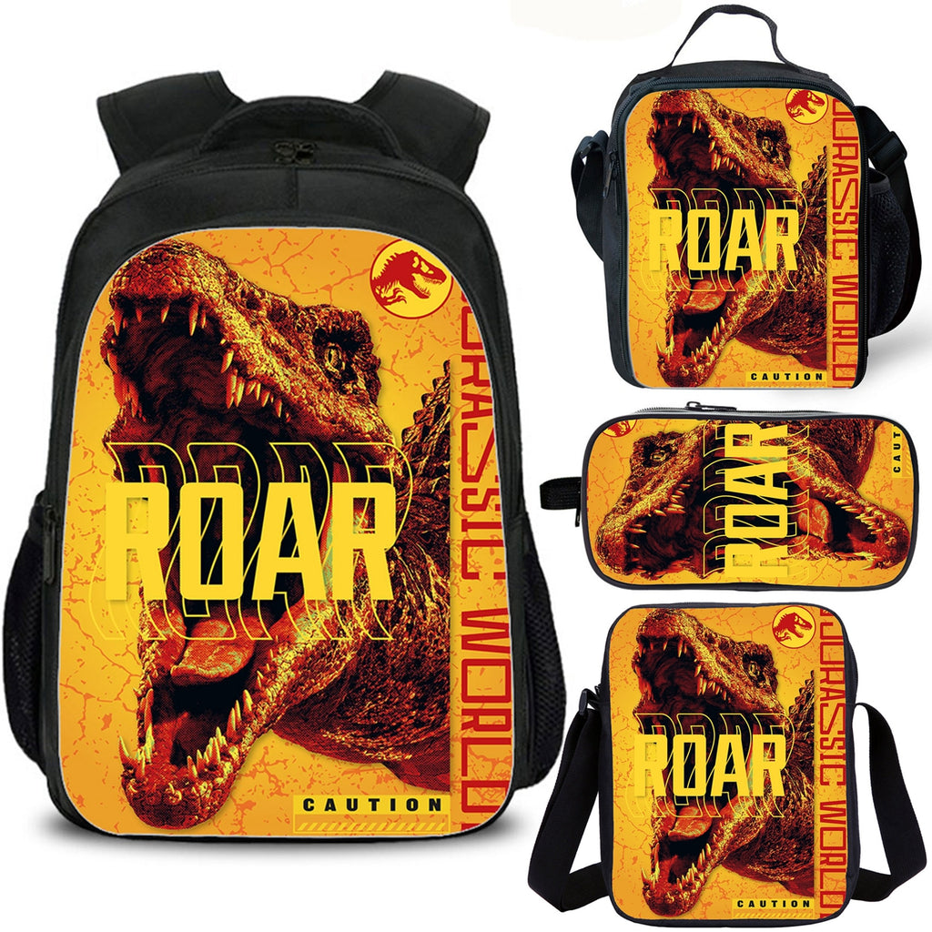 Dinosaur Kids School Backpack Lunch Bag Shoulder Bag Pencil Case 4PCS