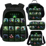 Grass Type Pokemon Kid's School Backpack Lunch Bag Shoulder Bag Pencil Case 4 Pieces Combo