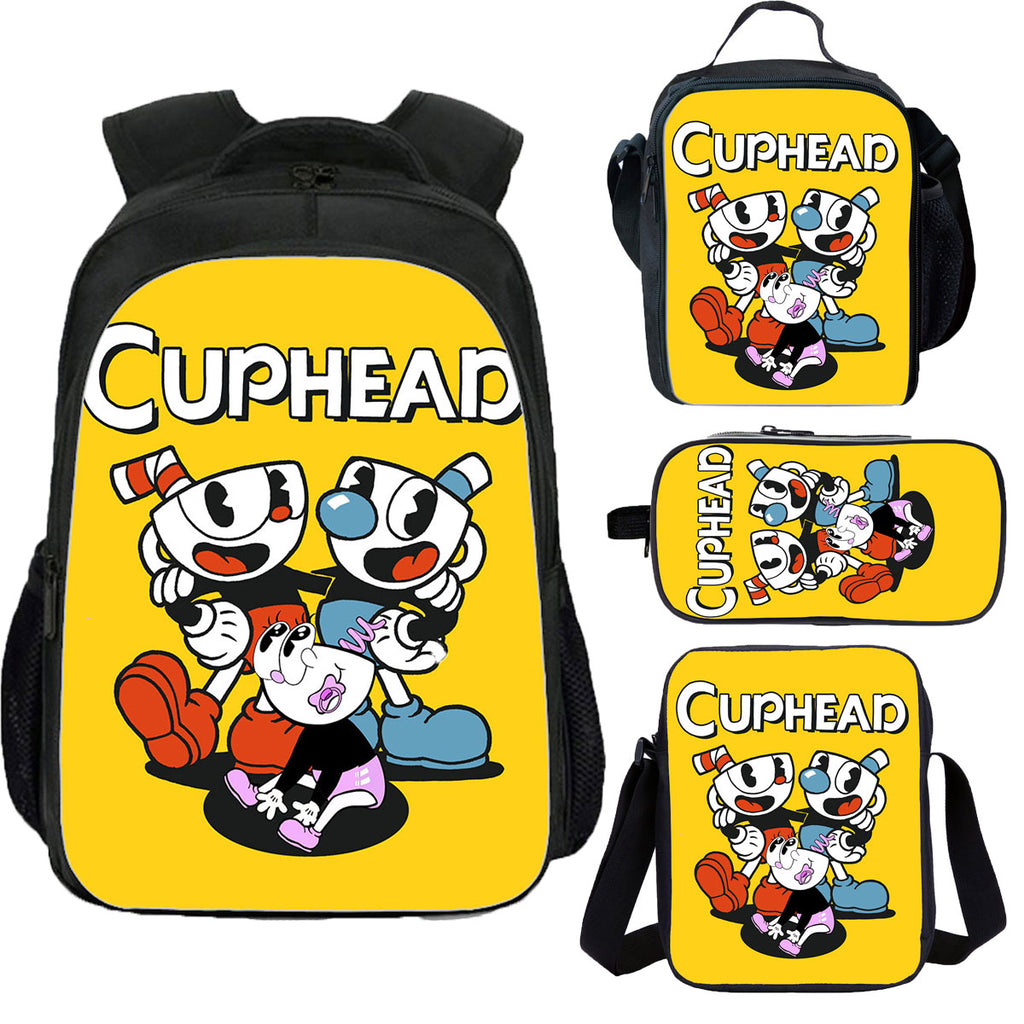 Cuphead Kid's School Backpack Lunch Bag Shoulder Bag Pencil Case 4 Pieces Combo